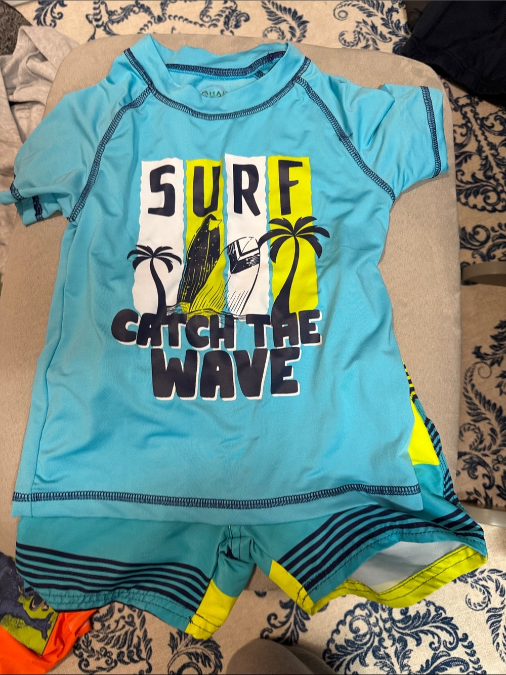Kids Aqua 'Catch the Wave' Surf Rash Guard Set BUNDLE